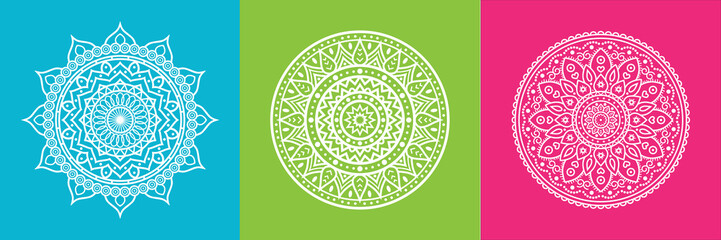 Set of High Quality Vintage Decorative Oriental Mandala on Color Background . Isolated Vector Elements