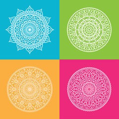 Set of High Quality Vintage Decorative Oriental Mandala on Color Background . Isolated Vector Elements