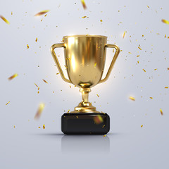 Golden champion cup isolated on white background.