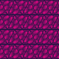 Seamless background with decorative leaves. Texture of palm leaves in triangles. Textile rapport.