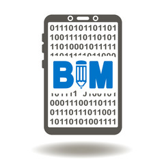 Smartphone BIM Pencil Icon Vector.  Digital Mobile App Building Information Modeling Illustration. Construction Development Designing Architecture Build Binary Project Logo Symbol.