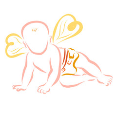 Winged baby in a diaper crawls