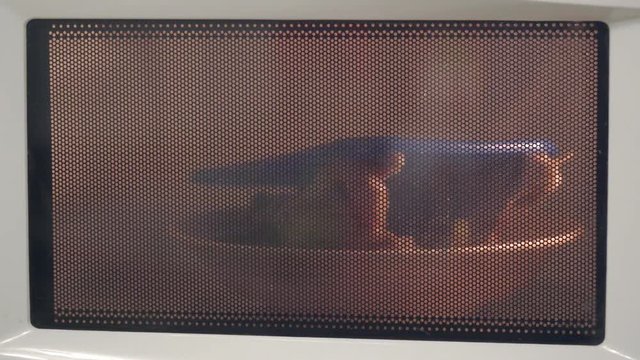 Heating food in the microwave. Meat in the microwave