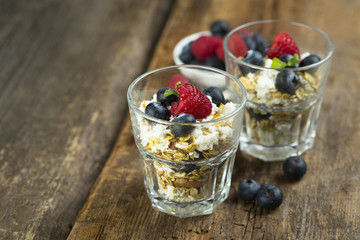 Low calorie dessert with cottage cheese, oats and berries