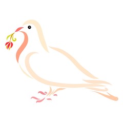 Pigeon holds a flower in its beak