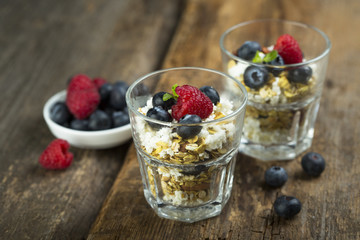 Low calorie dessert with cottage cheese, oats and berries