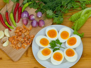 Boiled egg  with .ingredient of Thai chilli sauce