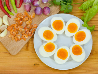 Boiled egg  with .ingredient of Thai chilli sauce