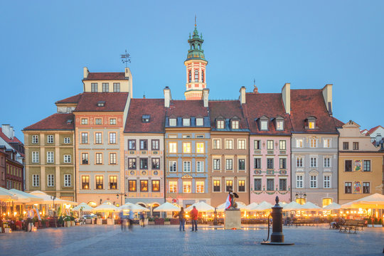 Beautiful old Town of Warsaw at Dusk