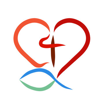 Heart, cross and fish, Christian symbols