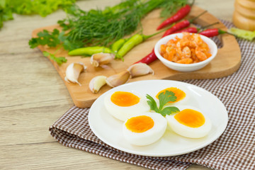 Boiled egg  with .ingredient of Thai chilli sauce