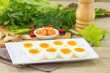 Boiled egg  with .ingredient of Thai chilli sauce