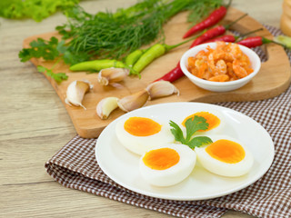 Boiled egg  with .ingredient of Thai chilli sauce