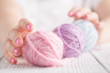 Fototapeta na wymiar soft colored balls of yarn for knitting
