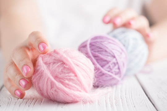 Color yarn for knitting in hands