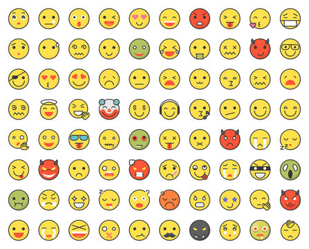 Emoticon with face expression, filled outline design