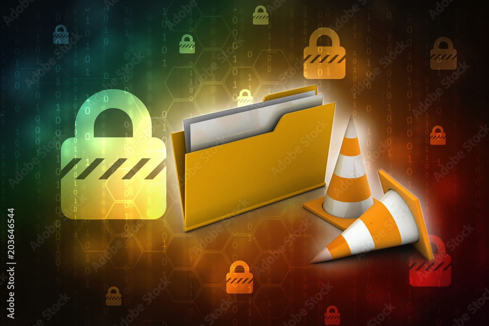 Poster 3d rendering folder icon with traffic cones