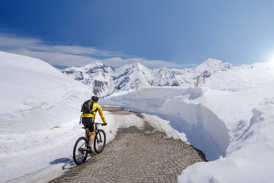 Mountain bikers on the high alpine road, Austria
