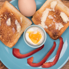 breakfast set with soft-boiled eggs
