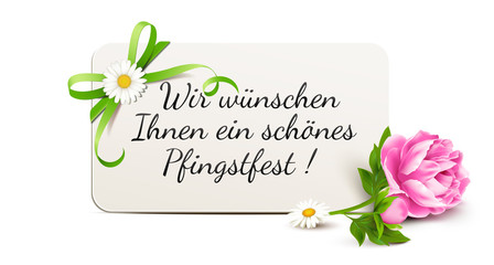 
  Grußkarte mit Pfingstrose und Schleife - Wir wünschen Ihnen ein schönes Pfingstfest!