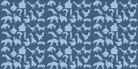 Fototapeta premium Blue wooden background with silhouettes for puzzle tangrams