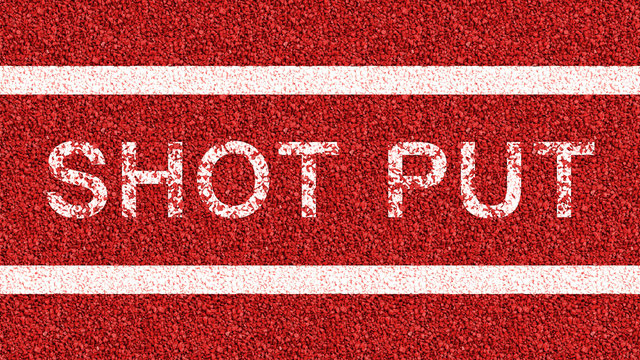 Shot Put font on running track 