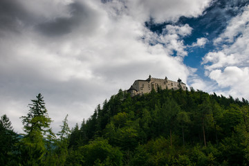 Fototapeta na wymiar Festung Hohenwerfen. royal castle on a high mountain. Werfen. Burg Hohenwerfen 