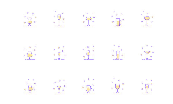Set of drink glasses line icons. Vector illustration