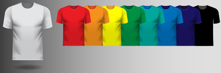 Series of rainbow color v-neck tee shirts