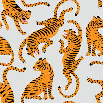 Seamless pattern with tigers