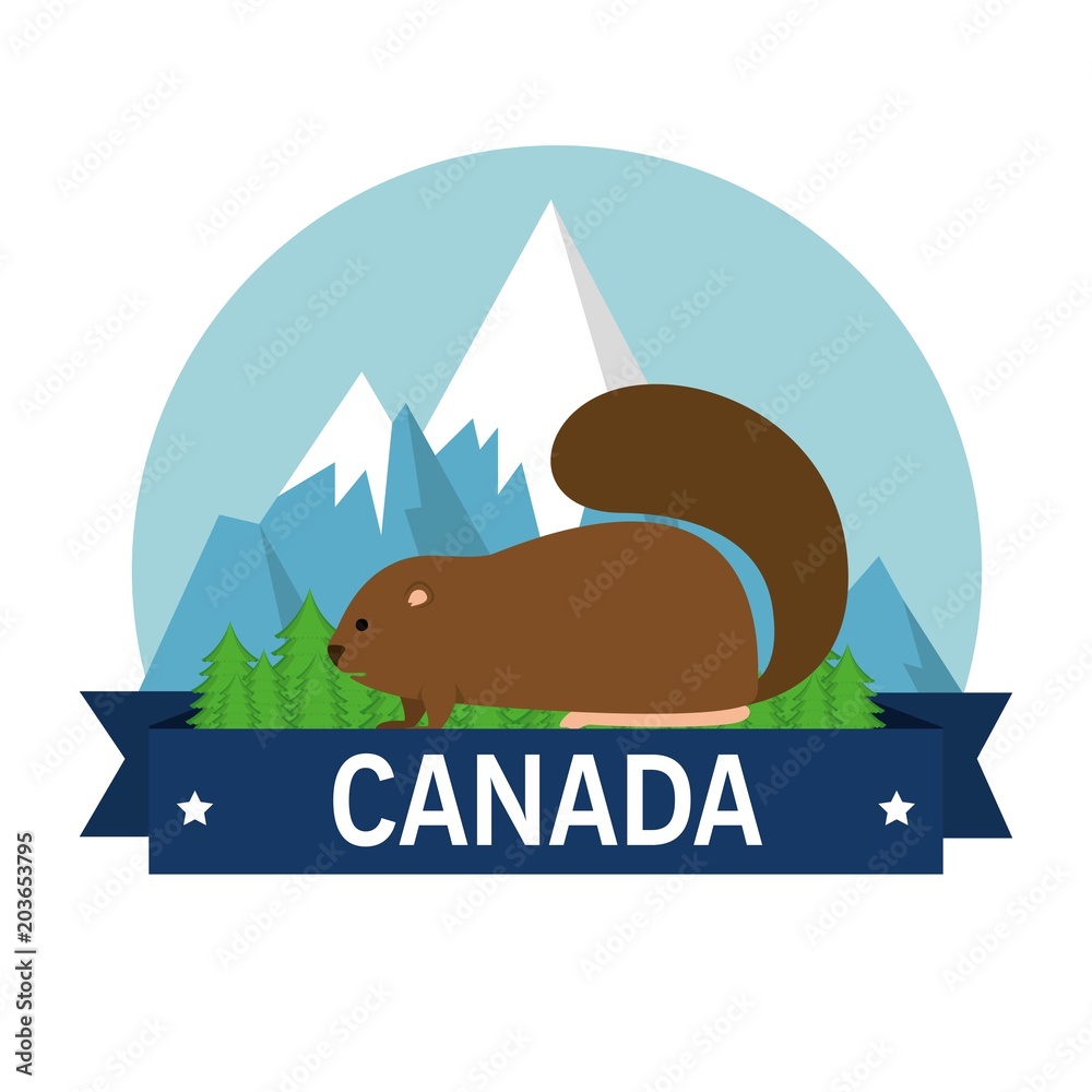 Poster beaver canadian animal scene vector illustration design