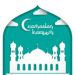 ramadan kareem greeting card background design, mosque and moon, green color