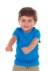 Active small child with blue t-shirt