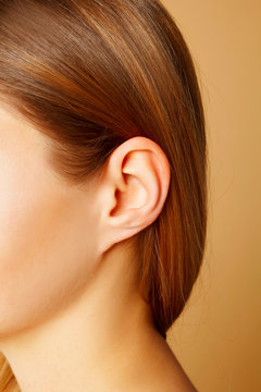 Woman's ear close up, anatomy concept