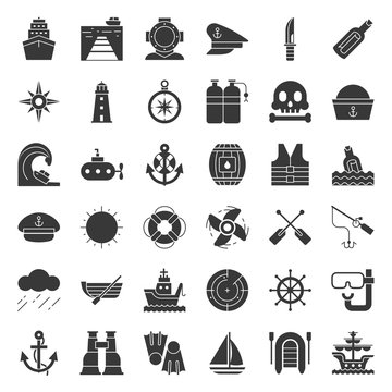 nautical and sailor, solid icon set