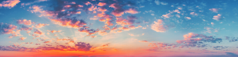 Panorama Sunset Sunrise Sky Background. Natural Bright Dramatic Sky