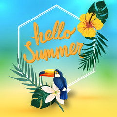 It's Summer Time Typographical Background With Tropical Plants And Flowers
