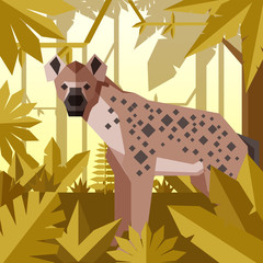 Flat geometric jungle background with Hyena
