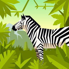 Fototapeta na wymiar Flat geometric jungle background with Zebra