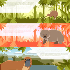 Set of flat banners with australian animals