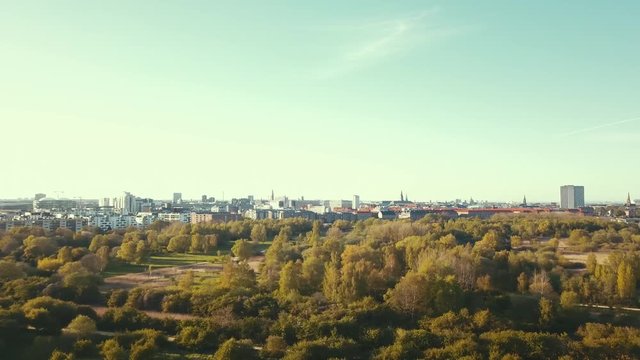 Copenhagen Skyline Drone  280 degree spin From Amager F&aelig;lled 4k Visual resource