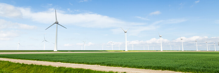 Parnoma with Wind turbines along the dikes in the Neterlands