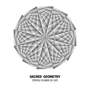 Abstract dot symbol sacred geometry phyllotaxis. Isolated halftone symbol. Opposite spirals vector illustration EPS 10