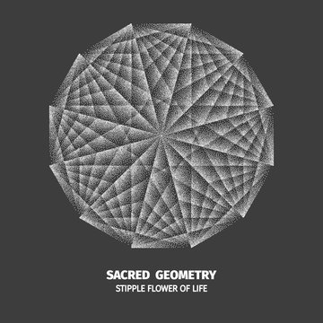 Abstract dot symbol sacred geometry phyllotaxis. Isolated halftone symbol. Opposite spirals vector illustration EPS 10