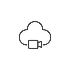 Video camera cloud outline icon. linear style sign for mobile concept and web design. Multimedia data storage simple line vector icon. Symbol, logo illustration. Pixel perfect vector graphics