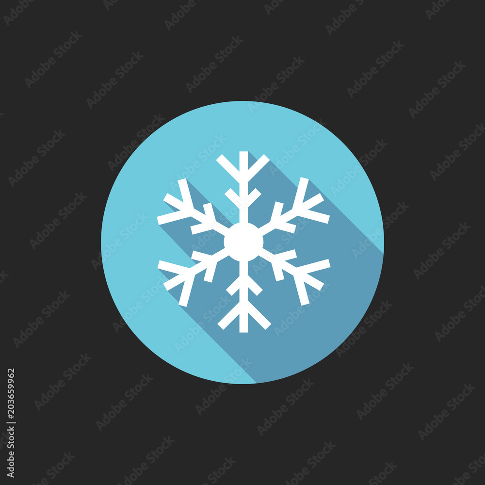 Poster elegant universal white minimalistic thin line snowflake icon with shadows on circular color button 