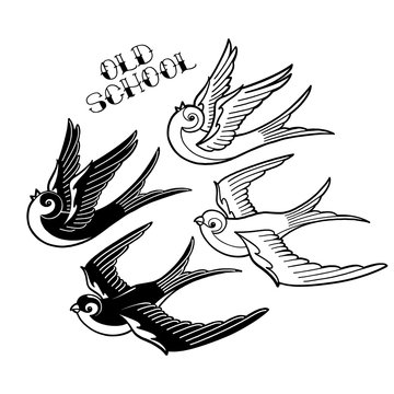 Two graphic flying swallows