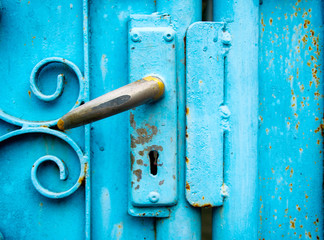 key lock old stitched in the blue door.