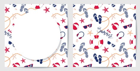 Cute summer nautical backgrounds.  Vector illustration