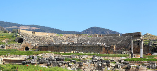 Fototapeta na wymiar Remains of Roman Columns at Pamukkale, Turkey